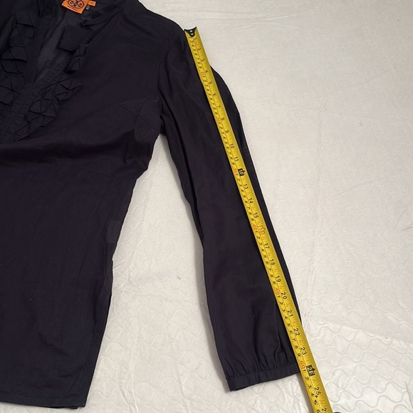 Tory Burch navy blue lightweight ruffle neckline tunic top - Picture 12 of 14